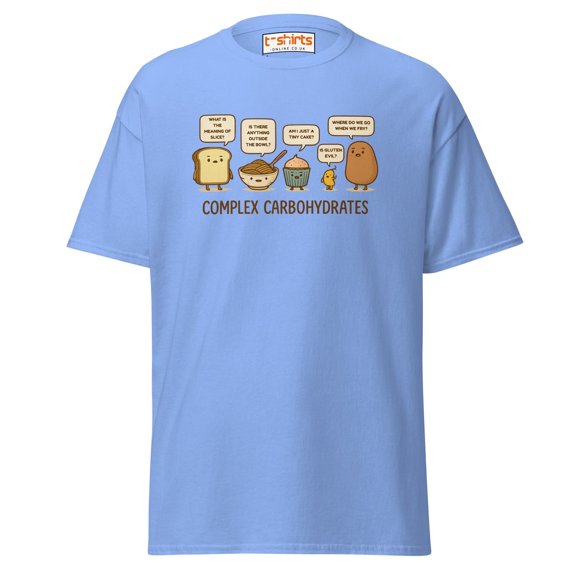 Complex Carbohydrates Funny Food Pun T-Shirt - Carolina Blue - T-Shirts Online