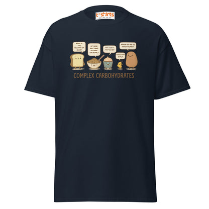 Complex Carbohydrates Funny Food Pun T-Shirt - Navy - T-Shirts Online