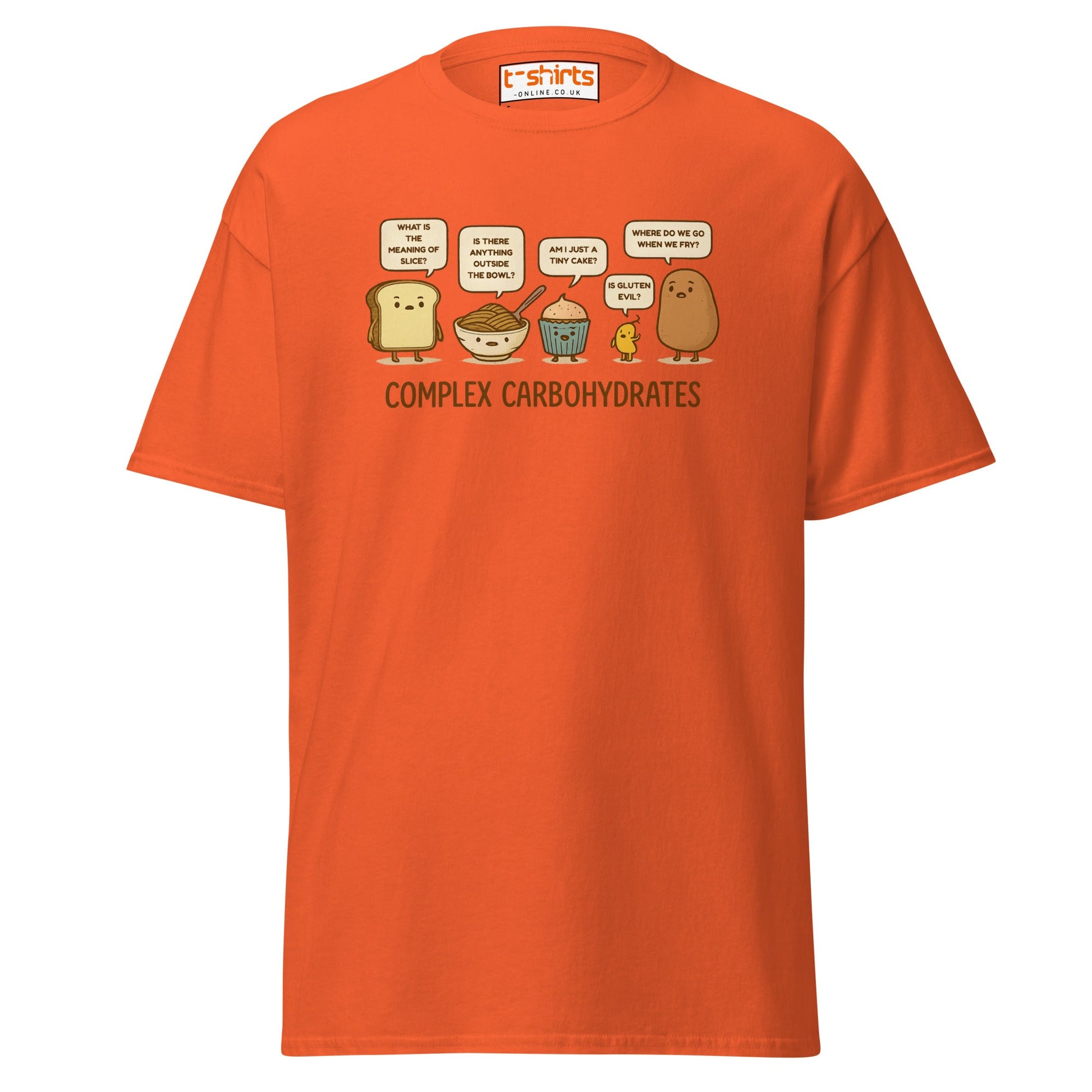 Complex Carbohydrates Funny Food Pun T-Shirt - Orange - T-Shirts Online