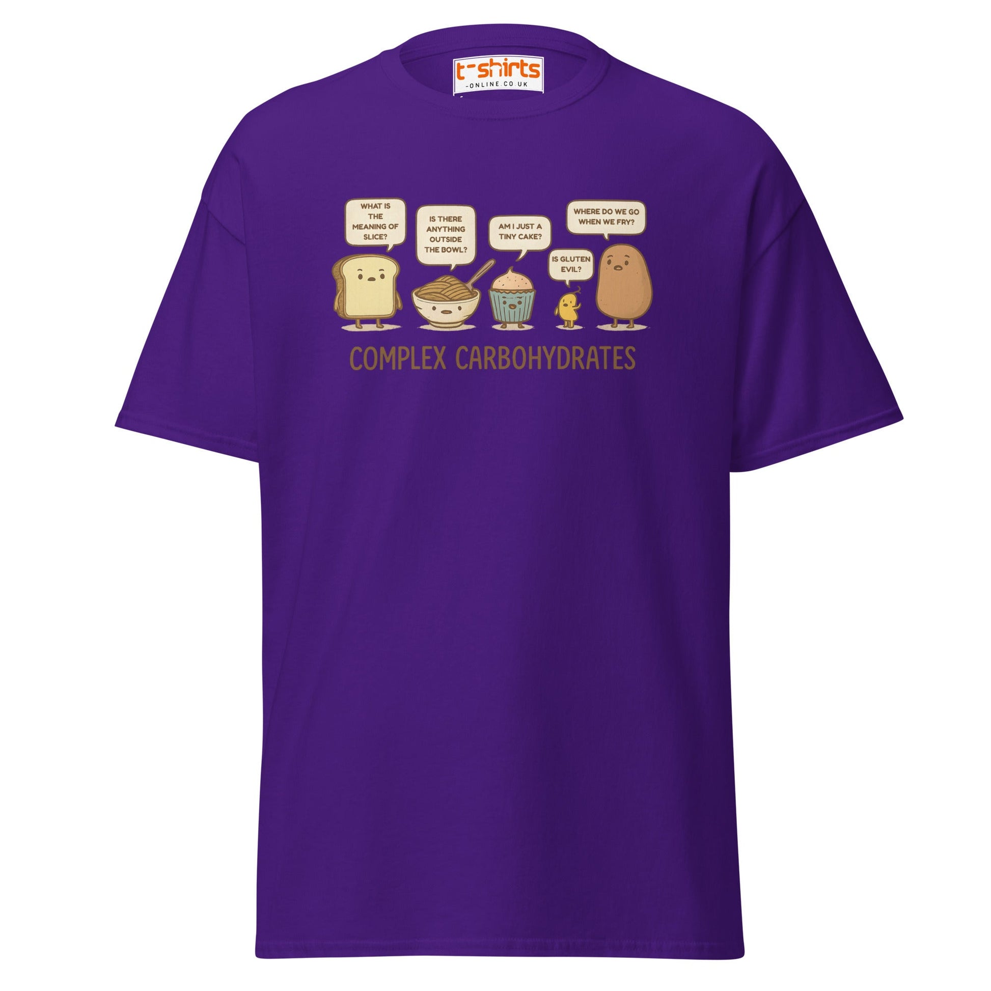 Complex Carbohydrates Funny Food Pun T-Shirt - Purple - T-Shirts Online
