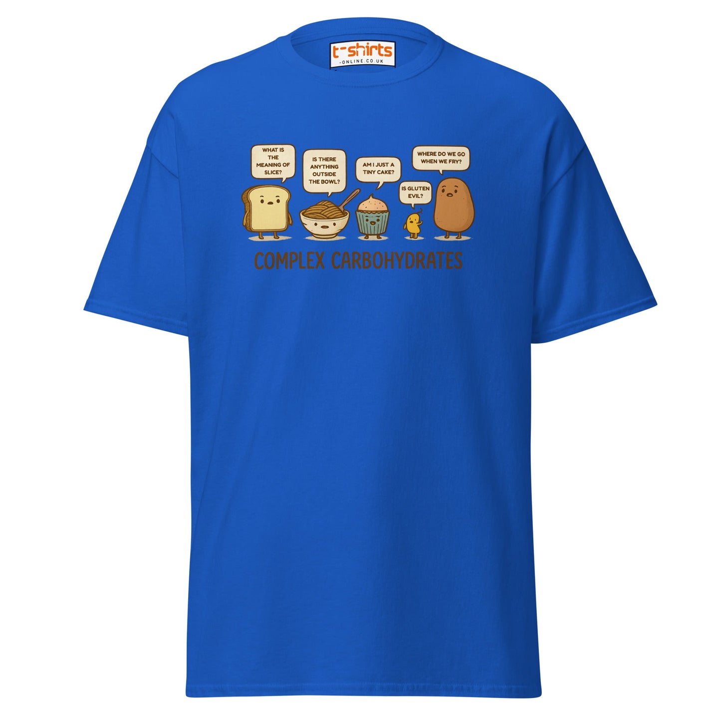 Complex Carbohydrates Funny Food Pun T-Shirt - Royal - T-Shirts Online