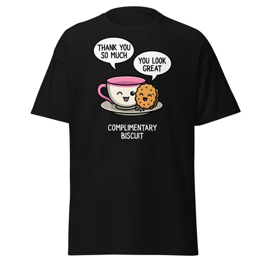 Complimentary Biscuit Funny Pun T-Shirt | Cute Tea & Cookie - Black - T-Shirts Online
