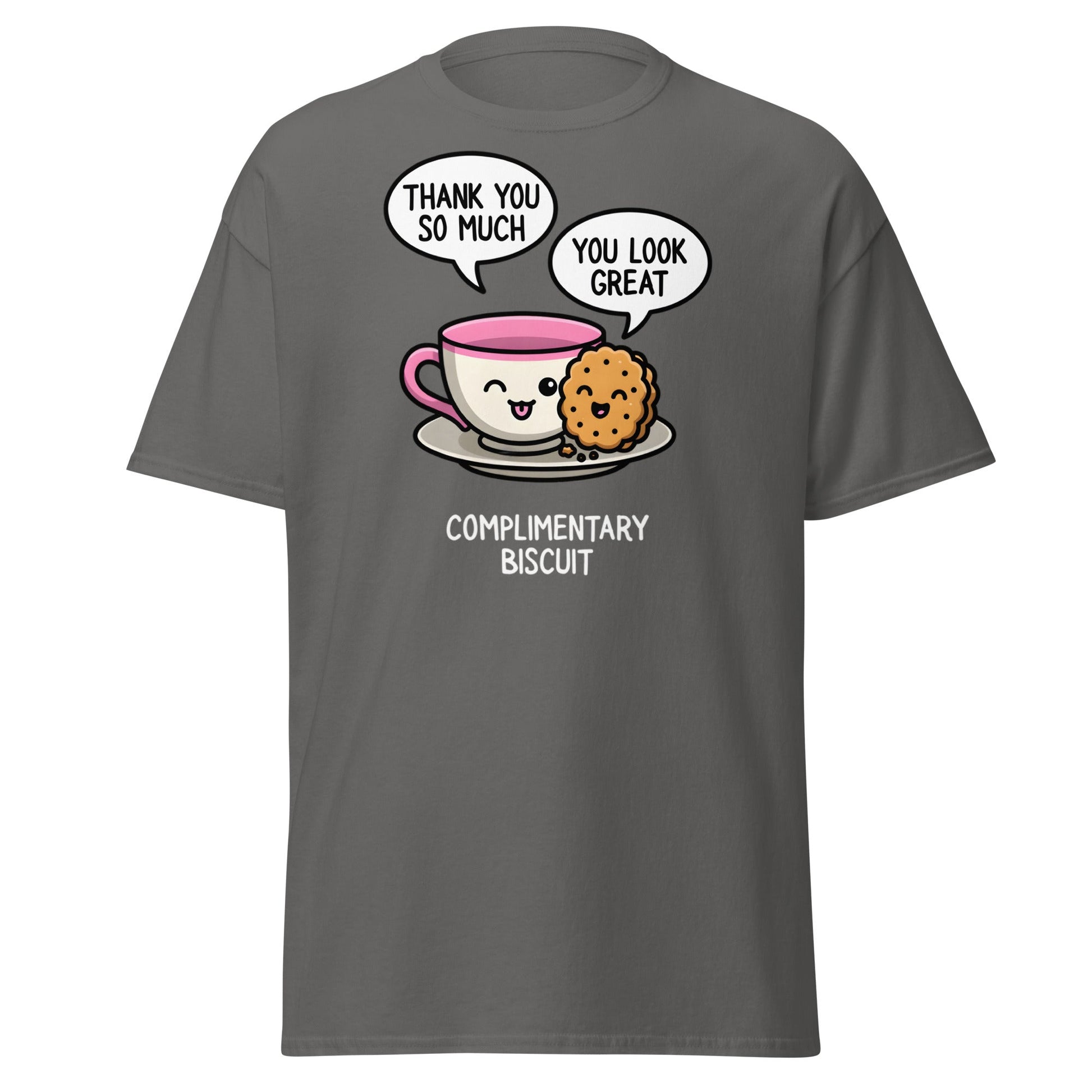 Complimentary Biscuit Funny Pun T-Shirt | Cute Tea & Cookie - Charcoal - T-Shirts Online