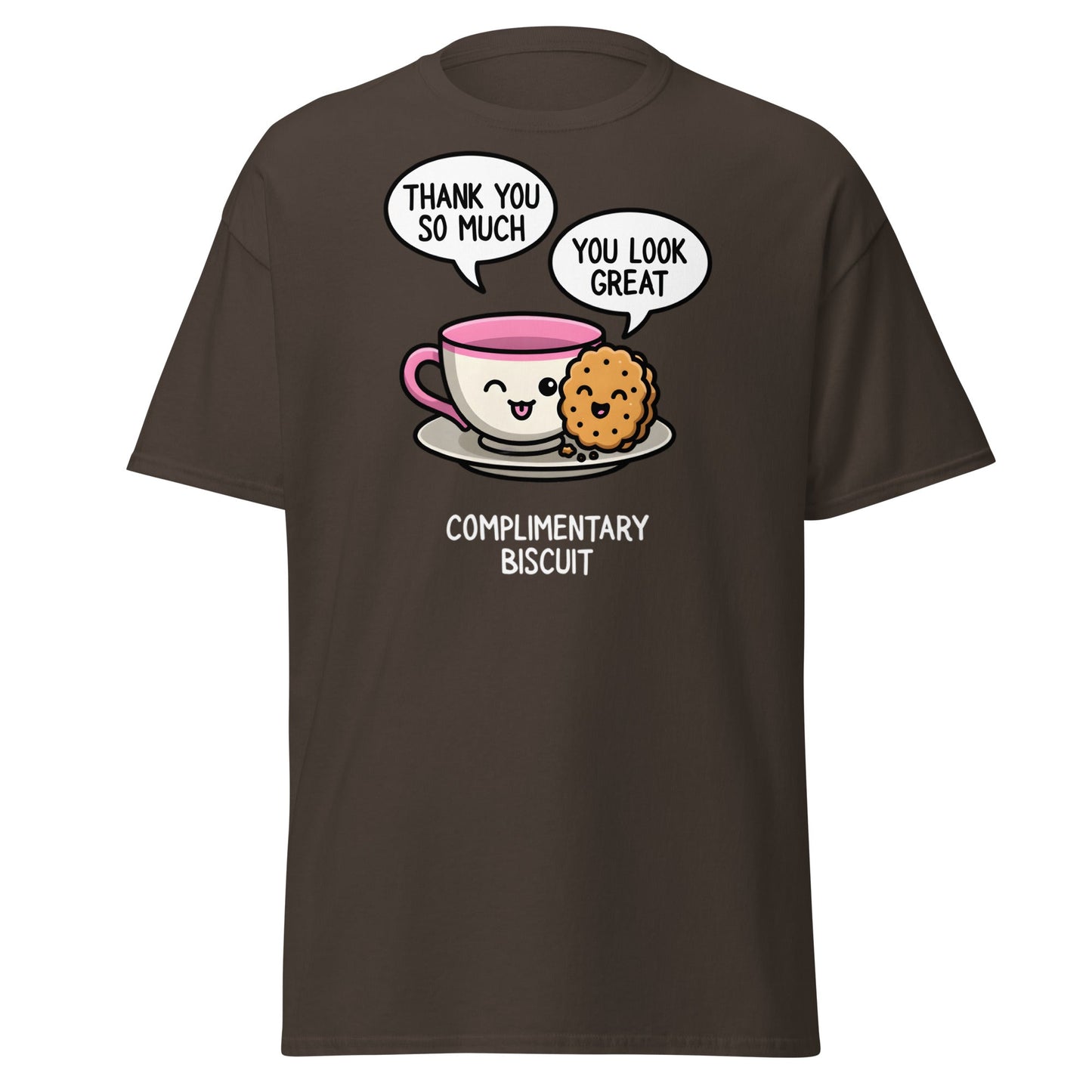 Complimentary Biscuit Funny Pun T-Shirt | Cute Tea & Cookie - Dark Chocolate - T-Shirts Online