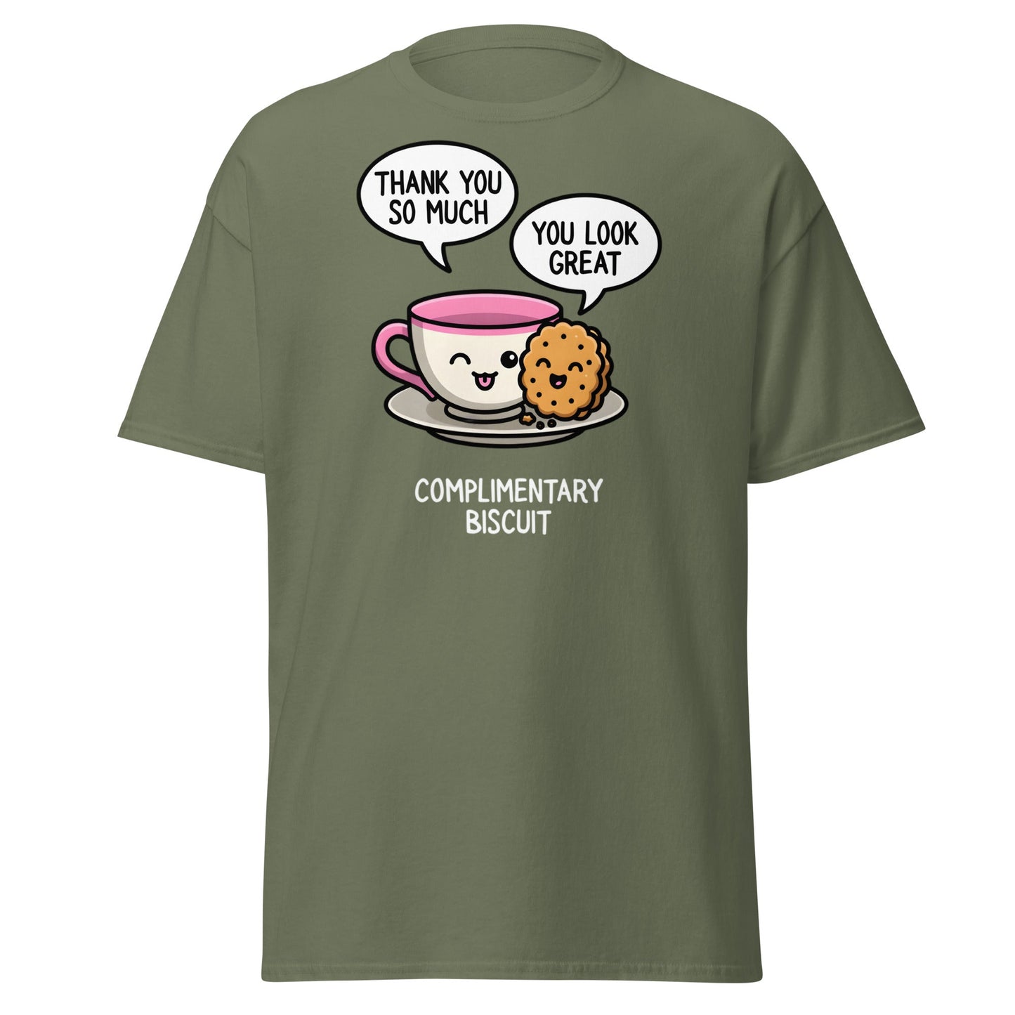 Complimentary Biscuit Funny Pun T-Shirt | Cute Tea & Cookie - Military Green - T-Shirts Online