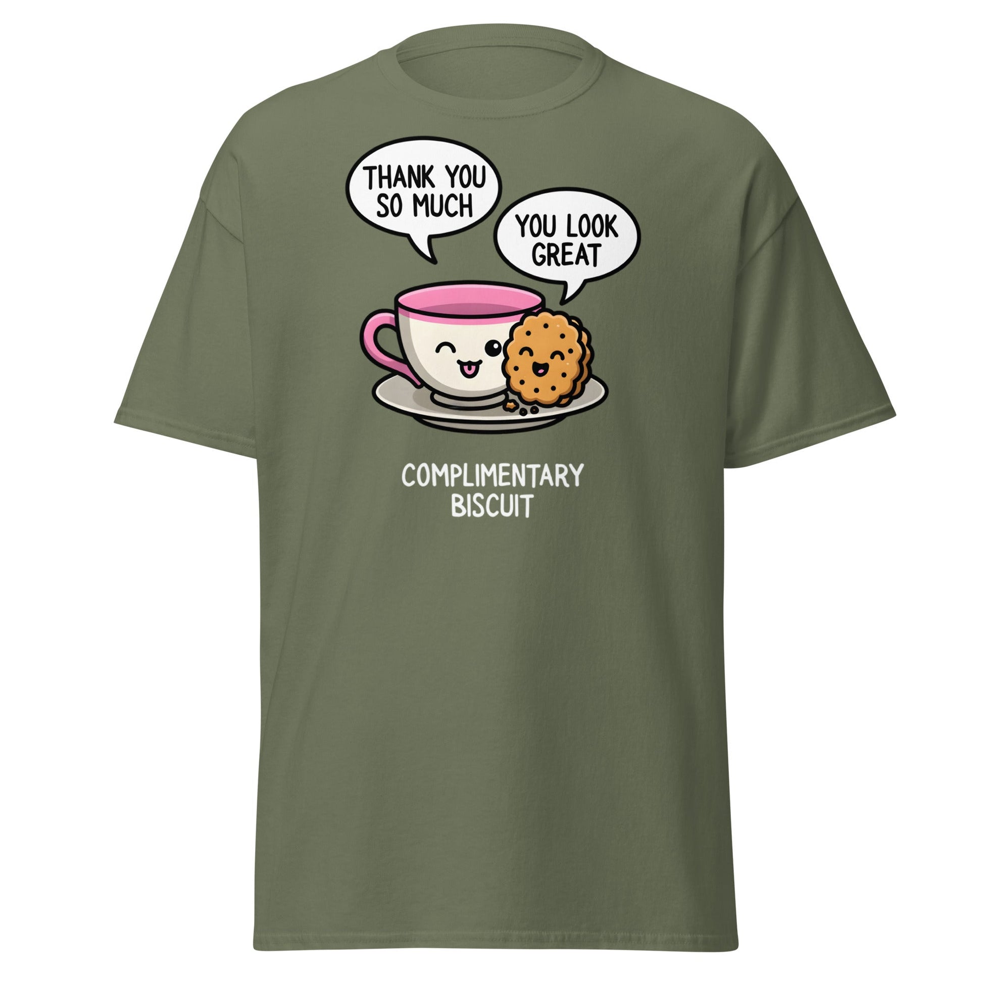 Complimentary Biscuit Funny Pun T-Shirt | Cute Tea & Cookie - Military Green - T-Shirts Online
