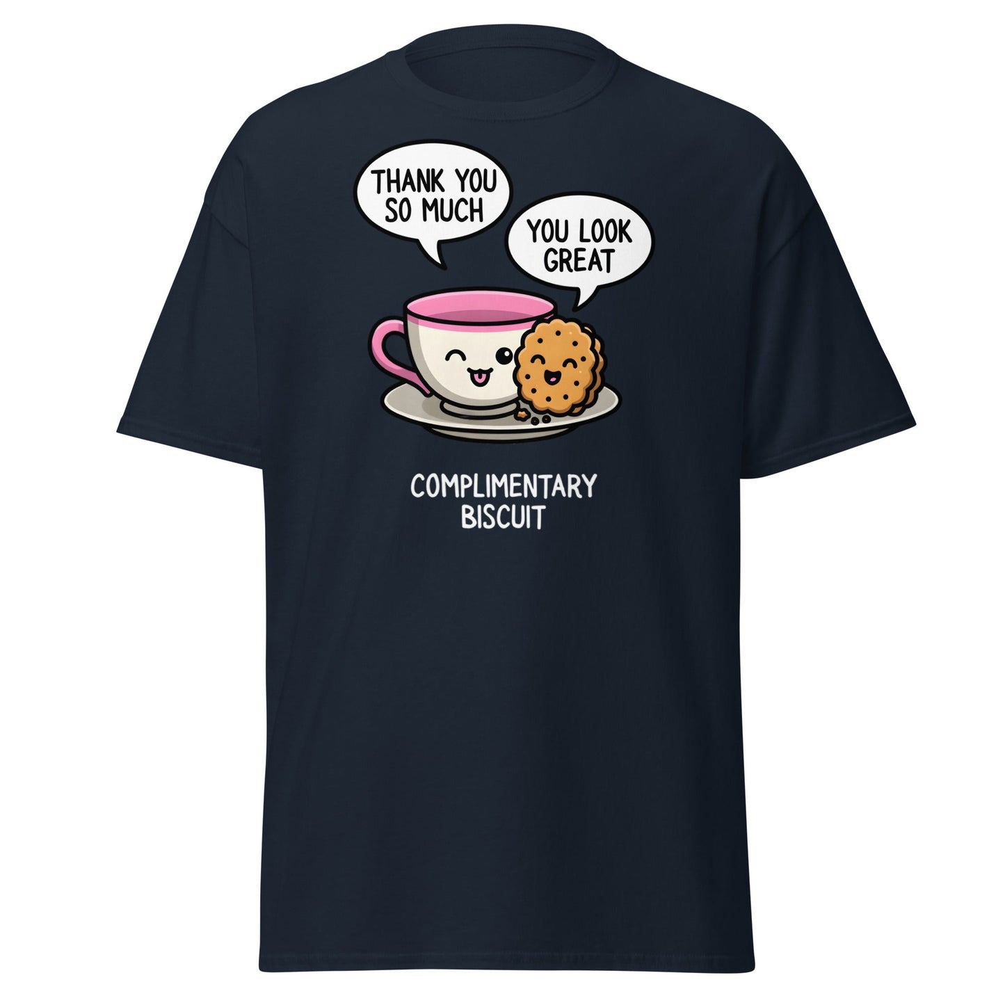 Complimentary Biscuit Funny Pun T-Shirt | Cute Tea & Cookie - Navy - T-Shirts Online