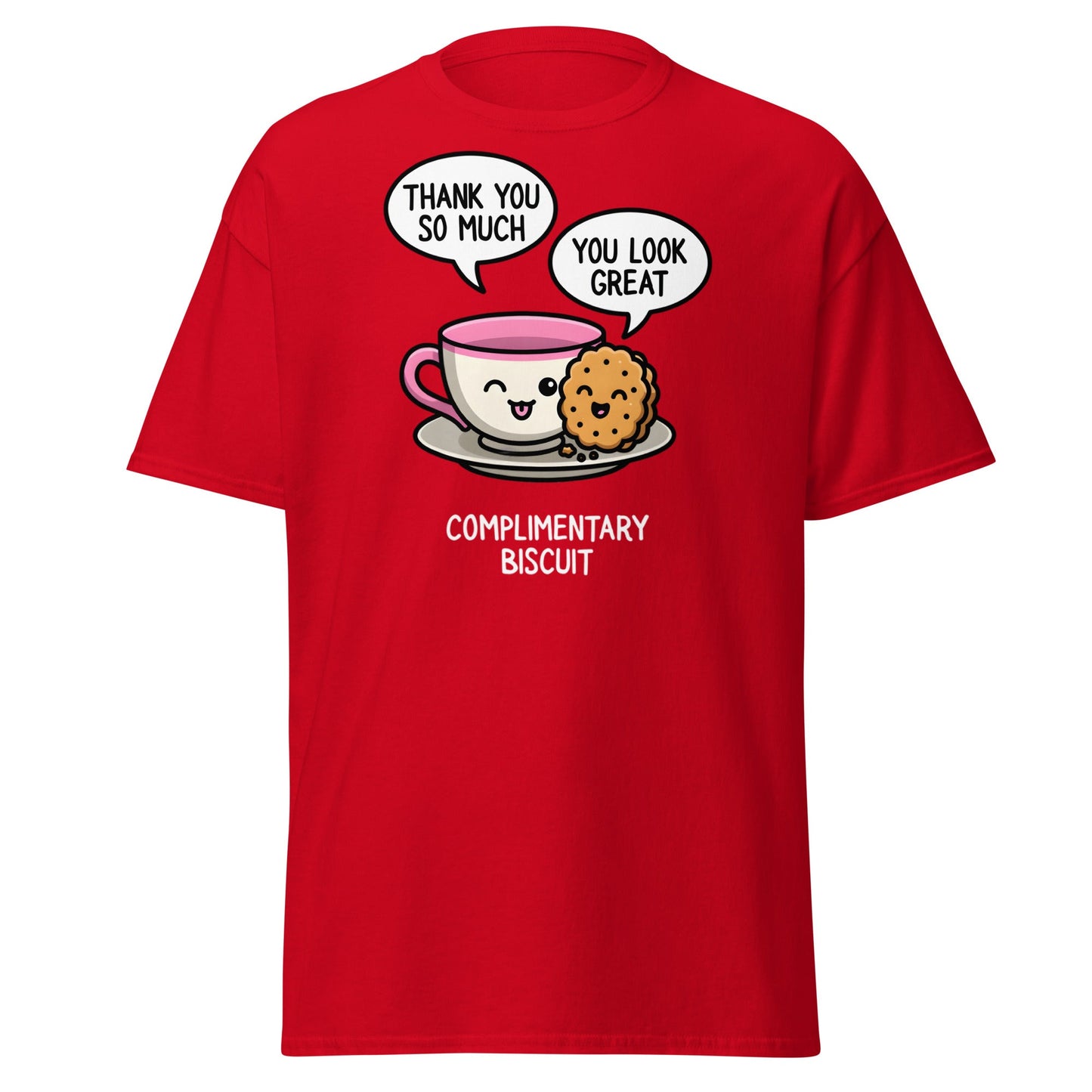 Complimentary Biscuit Funny Pun T-Shirt | Cute Tea & Cookie - Red - T-Shirts Online