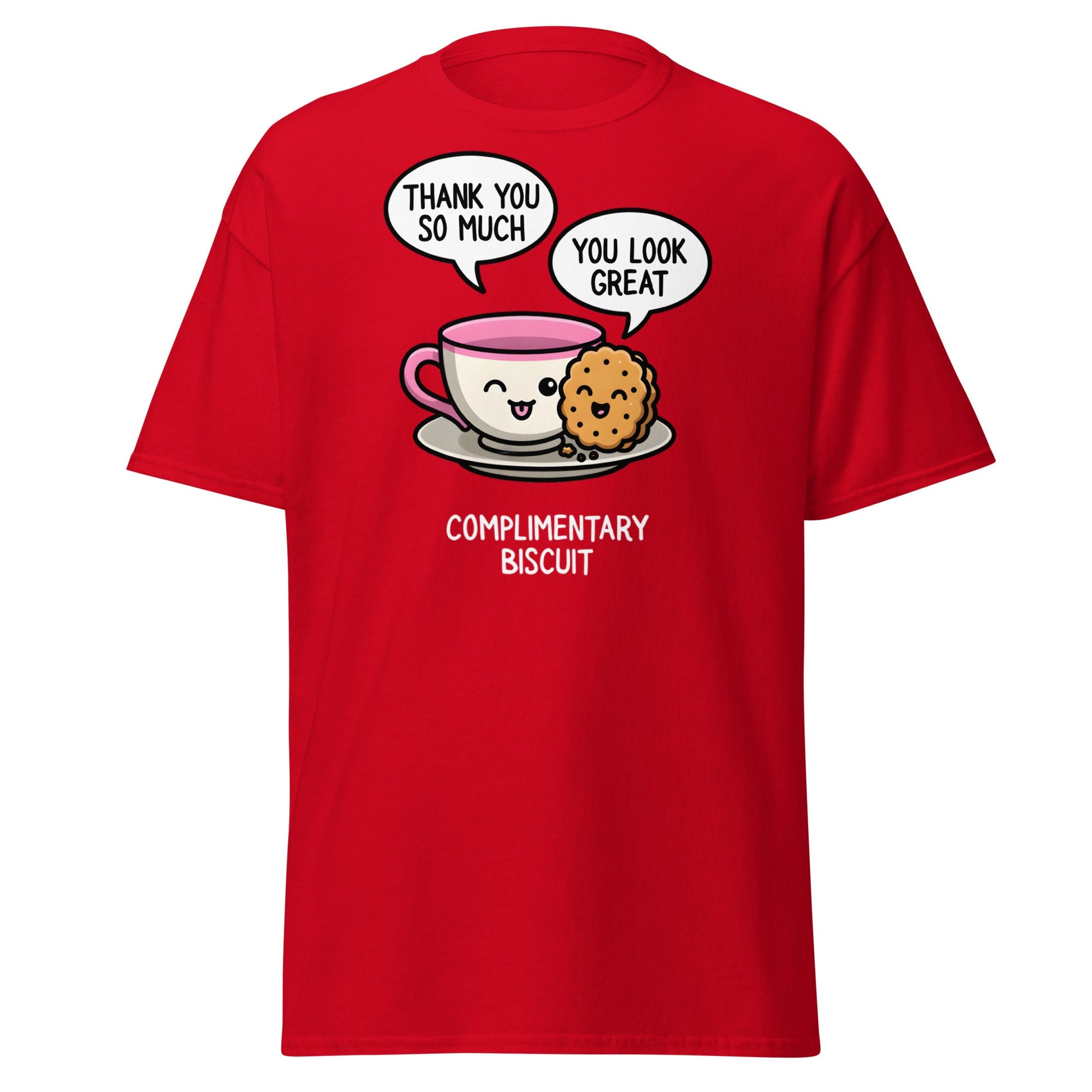 Complimentary Biscuit Funny Pun T-Shirt | Cute Tea & Cookie - Red - T-Shirts Online