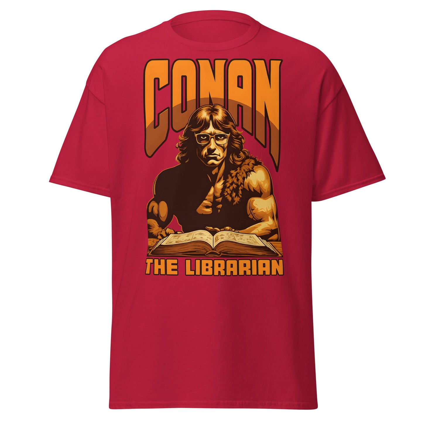 Conan the Librarian T-Shirt | Funny Barbarian Parody Tee - Cardinal - T-Shirts Online