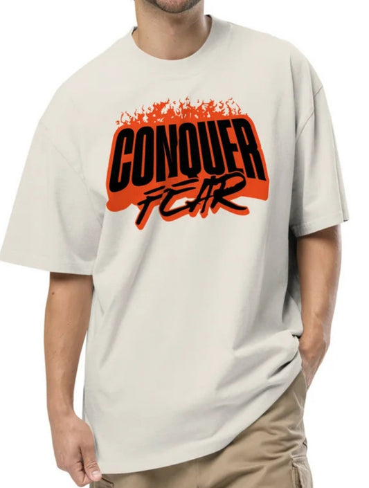 Conquer Fear T-Shirt | Oversized Faded Tee - Faded Black - T-Shirts Online