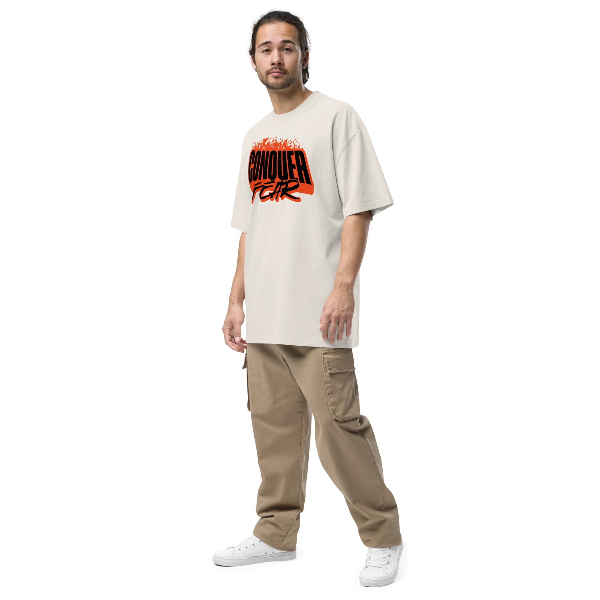 Conquer Fear T-Shirt | Oversized Faded Tee - Faded Black - T-Shirts Online