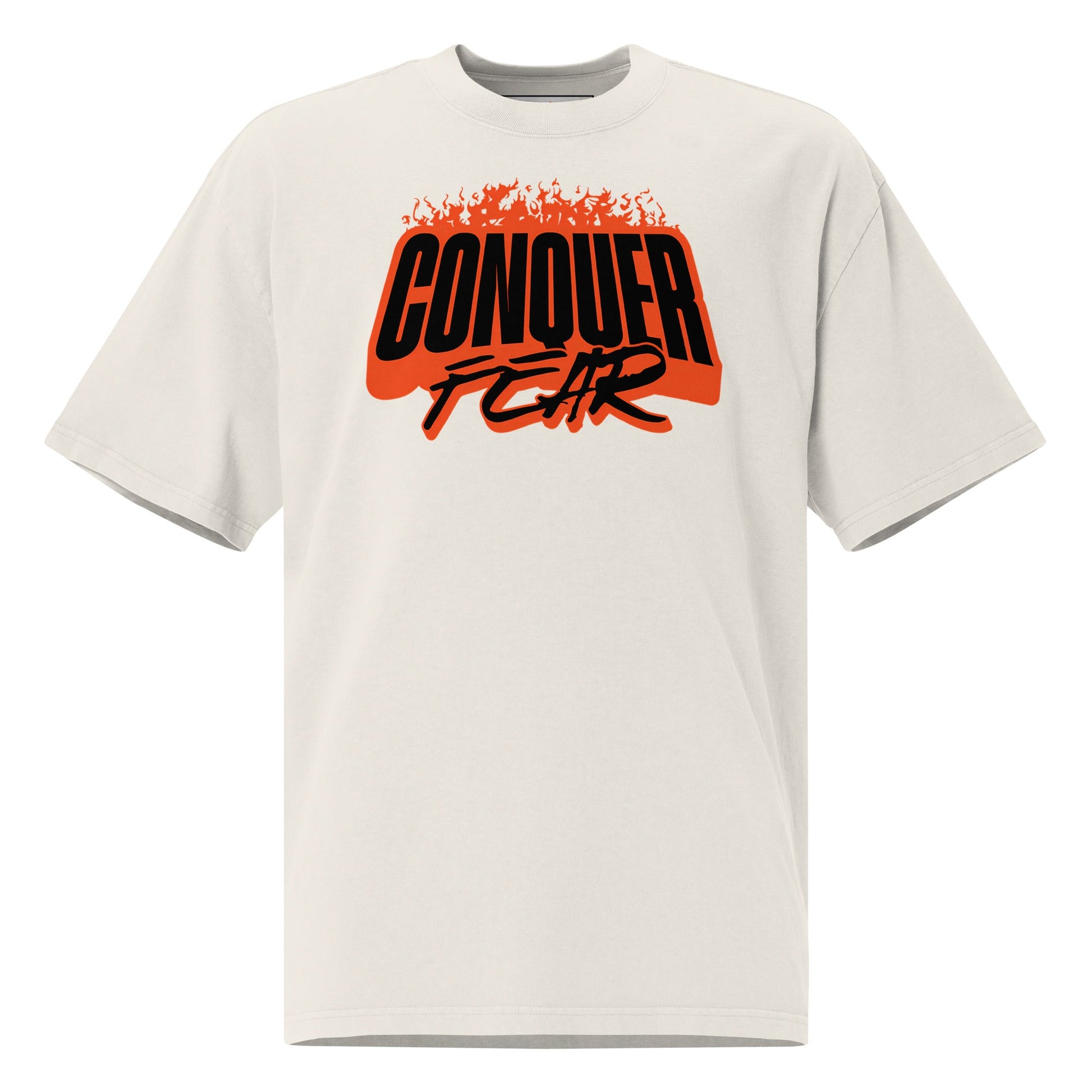 Conquer Fear T-Shirt | Oversized Faded Tee - Faded Bone - T-Shirts Online
