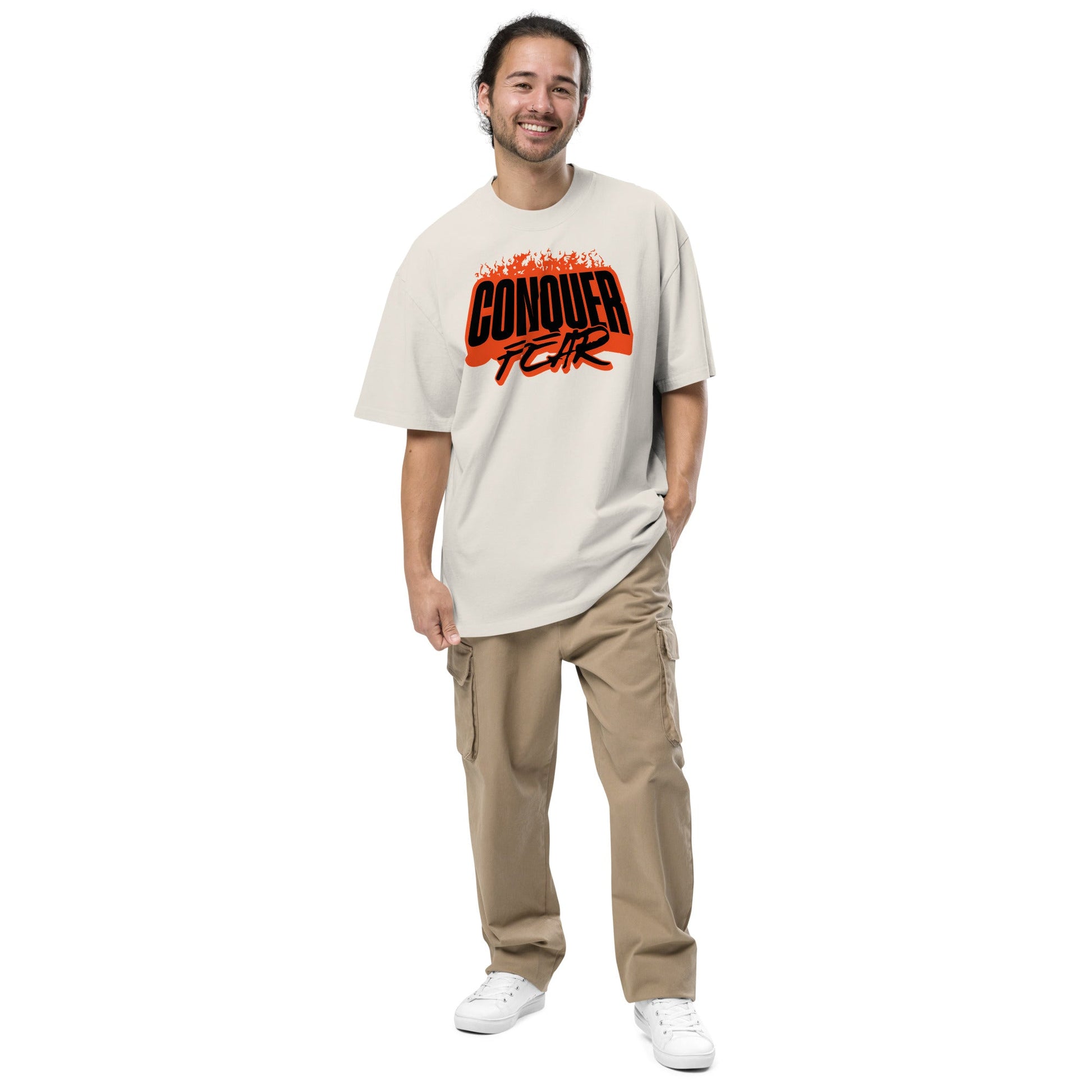 Conquer Fear T-Shirt | Oversized Faded Tee - Faded Eucalyptus - T-Shirts Online