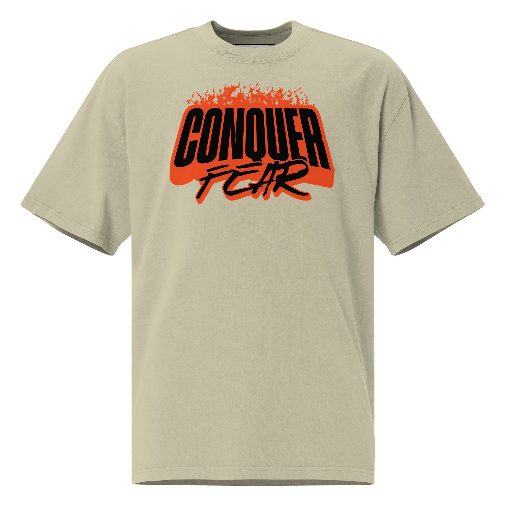 Conquer Fear T-Shirt | Oversized Faded Tee - Faded Eucalyptus - T-Shirts Online