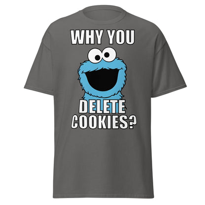 Cookie Monster Delete Cookies T-Shirt | Funny Tech Meme Tee - Charcoal - T-Shirts Online