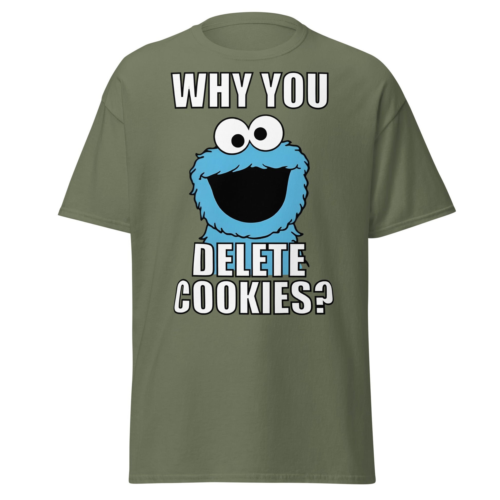 Cookie Monster Delete Cookies T-Shirt | Funny Tech Meme Tee - Military Green - T-Shirts Online