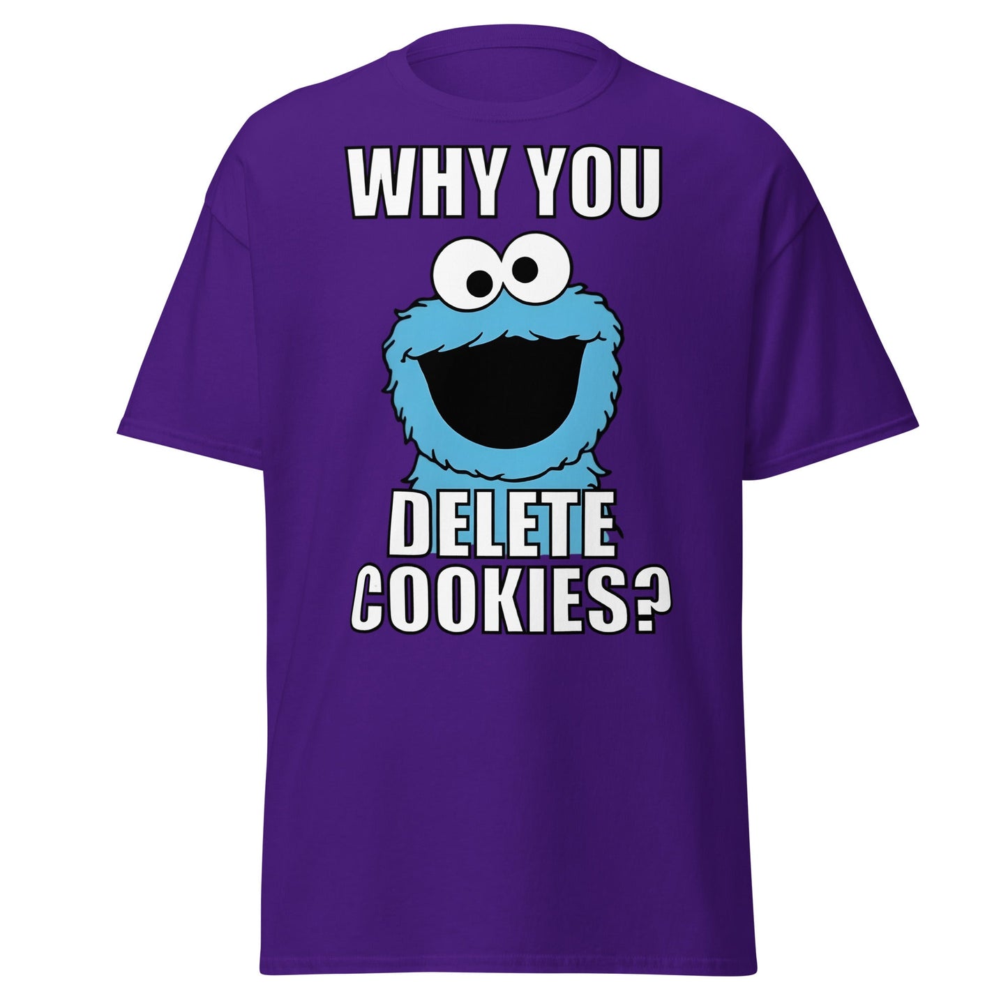 Cookie Monster Delete Cookies T-Shirt | Funny Tech Meme Tee - Purple - T-Shirts Online