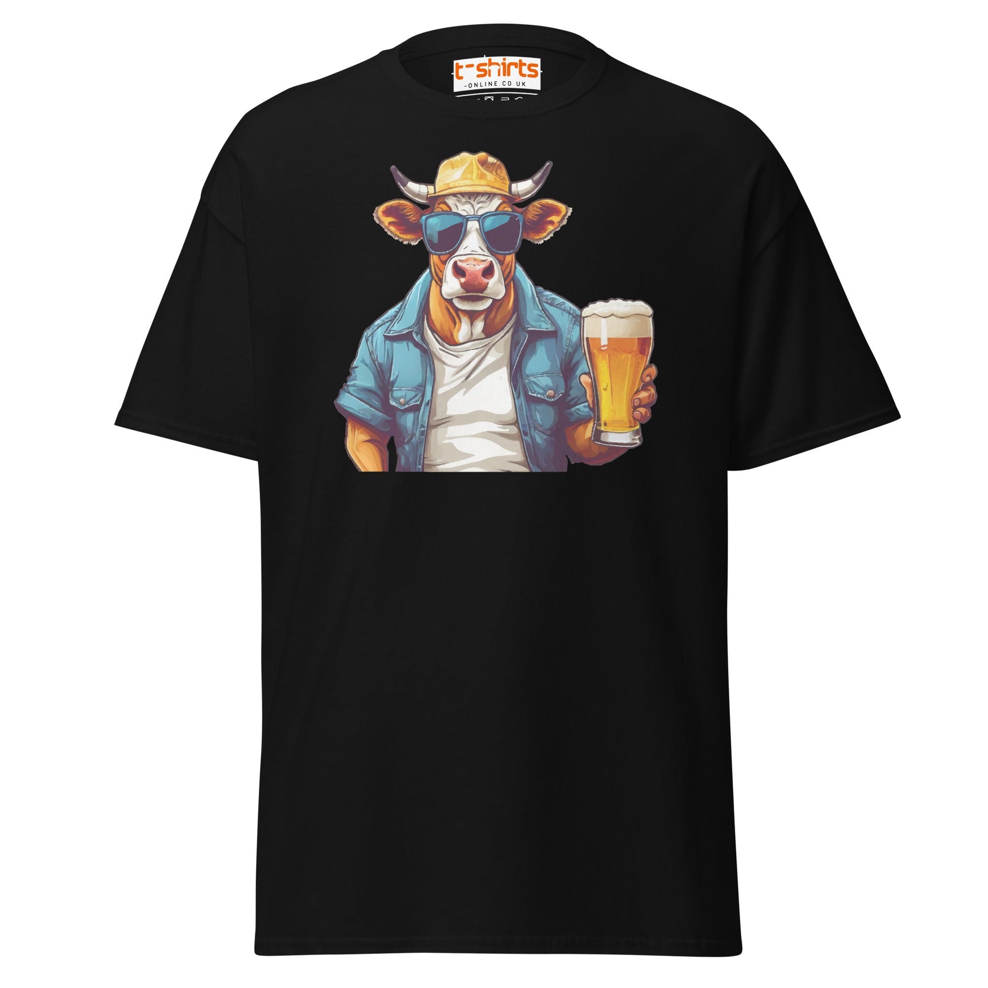 Cool Beer Cow T-Shirt – Funny Animal Drinking Tee - Black - T-Shirts Online