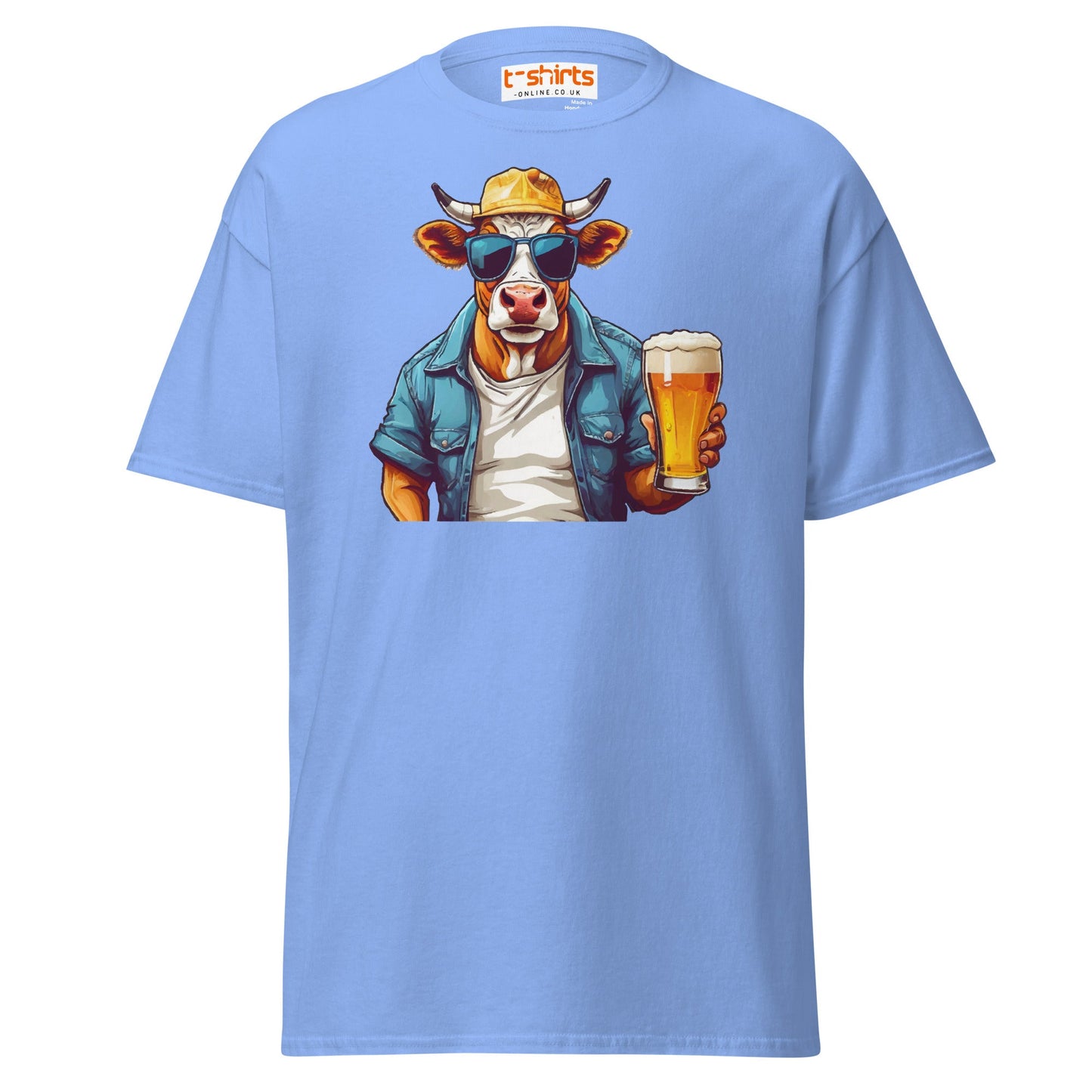 Cool Beer Cow T-Shirt – Funny Animal Drinking Tee - Carolina Blue - T-Shirts Online