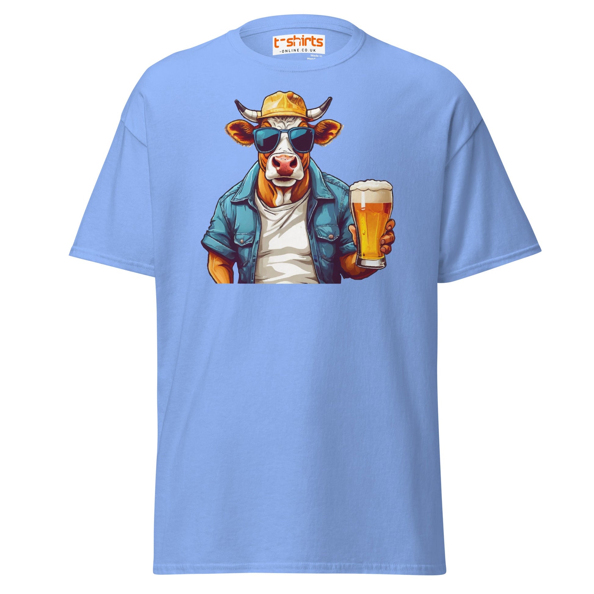 Cool Beer Cow T-Shirt – Funny Animal Drinking Tee - Carolina Blue - T-Shirts Online