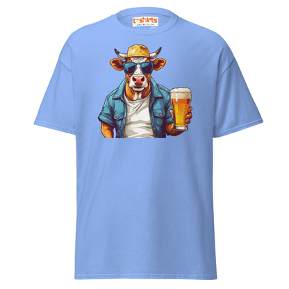 Cool Beer Cow T-Shirt – Funny Animal Drinking Tee - Carolina Blue - T-Shirts Online