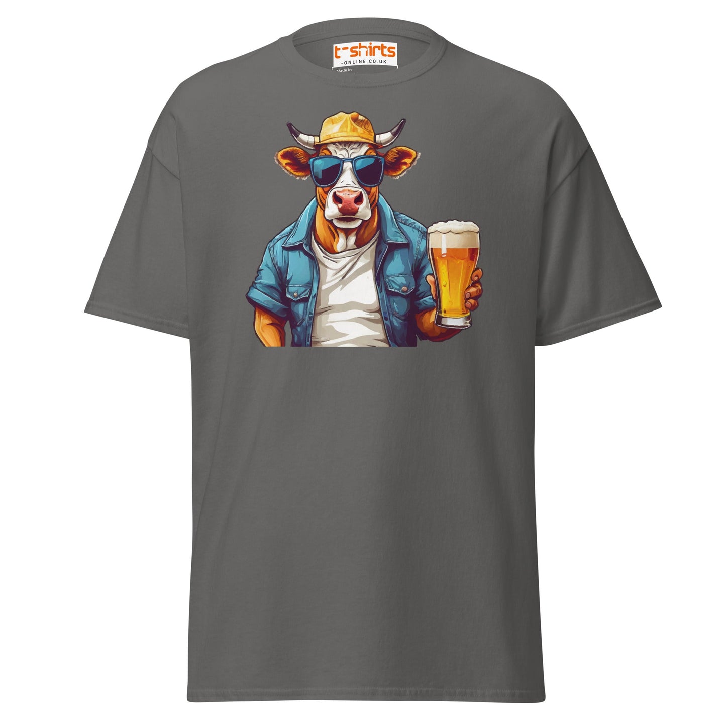Cool Beer Cow T-Shirt – Funny Animal Drinking Tee - Charcoal - T-Shirts Online