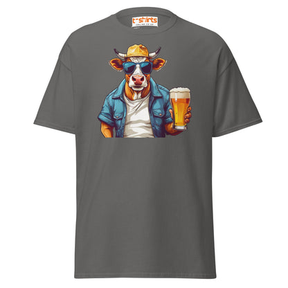 Cool Beer Cow T-Shirt – Funny Animal Drinking Tee - Charcoal - T-Shirts Online