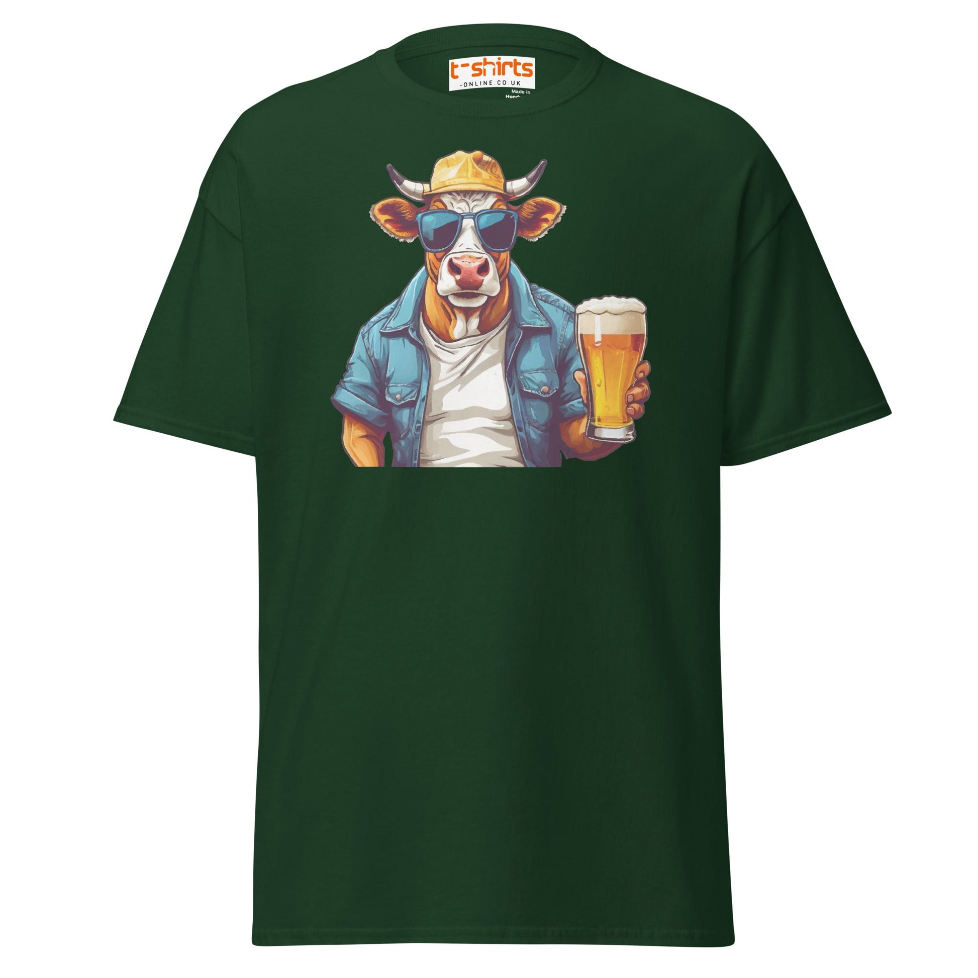 Cool Beer Cow T-Shirt – Funny Animal Drinking Tee - Forest Green - T-Shirts Online