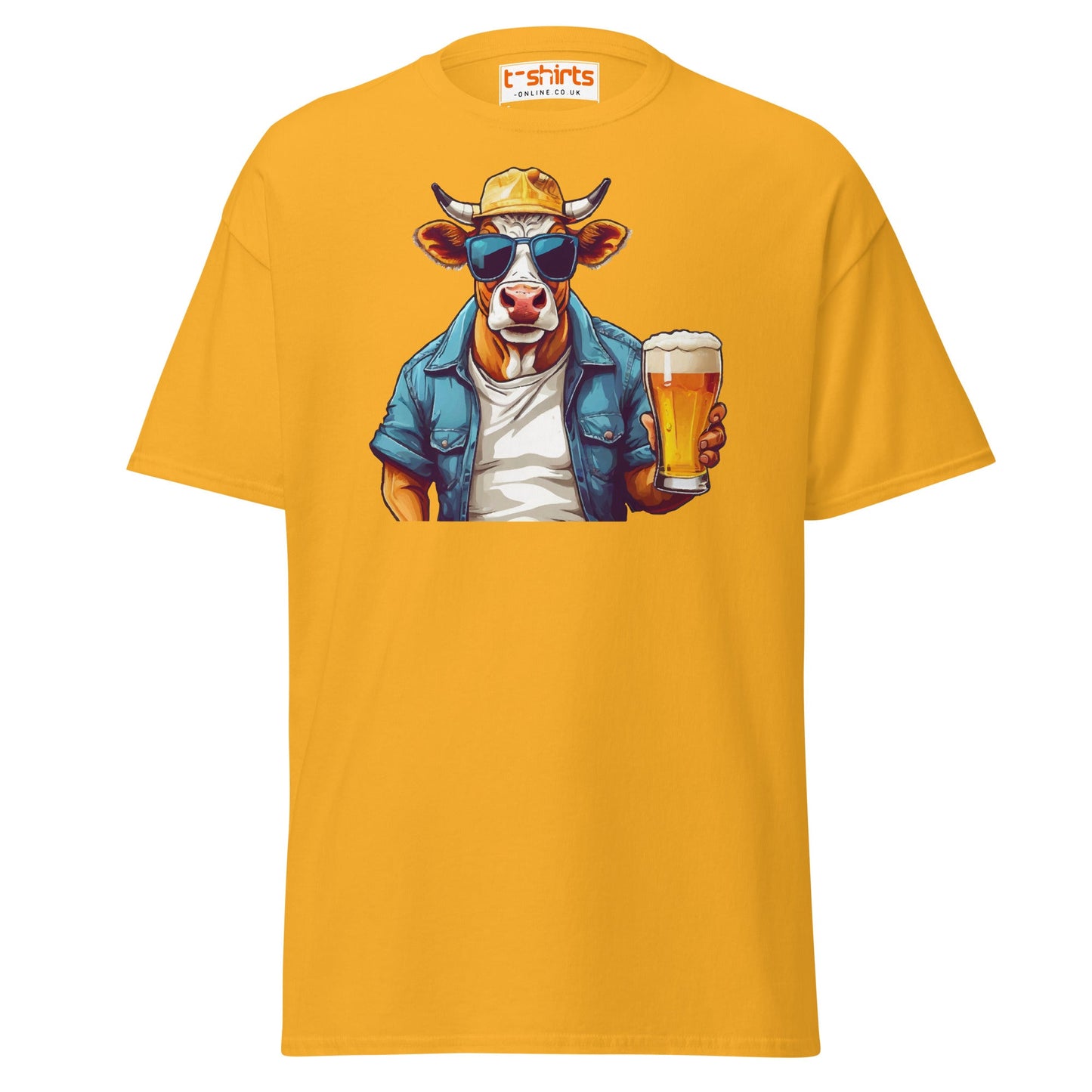 Cool Beer Cow T-Shirt – Funny Animal Drinking Tee - Gold - T-Shirts Online