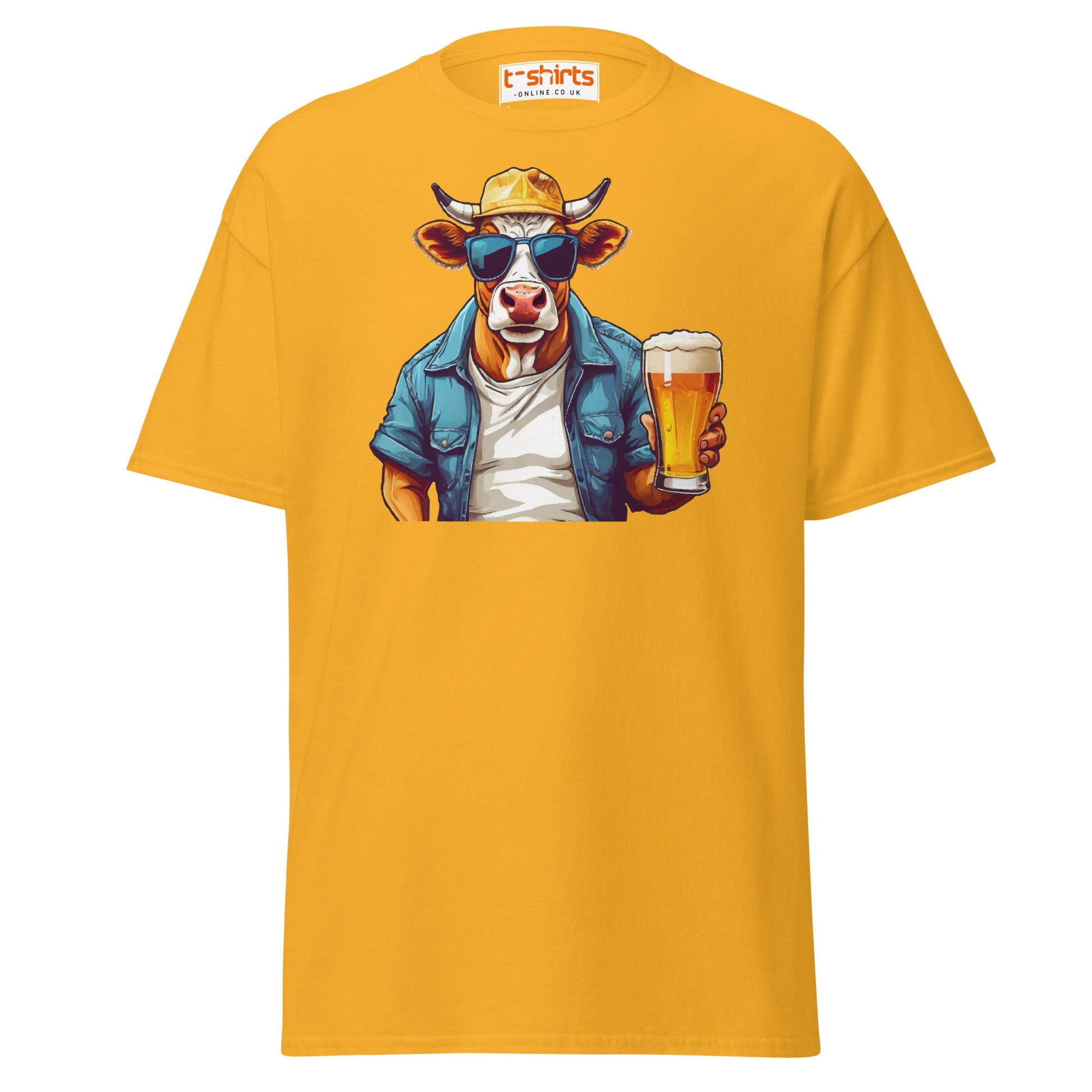 Cool Beer Cow T-Shirt – Funny Animal Drinking Tee - Gold - T-Shirts Online