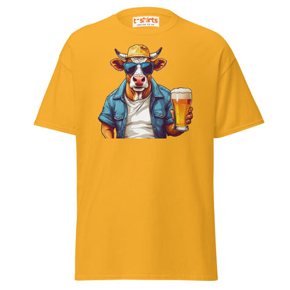 Cool Beer Cow T-Shirt – Funny Animal Drinking Tee - Gold - T-Shirts Online