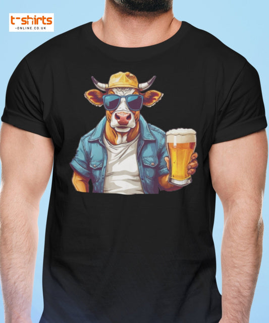 Cool Beer Cow T-Shirt – Funny Animal Drinking Tee - Maroon - T-Shirts Online