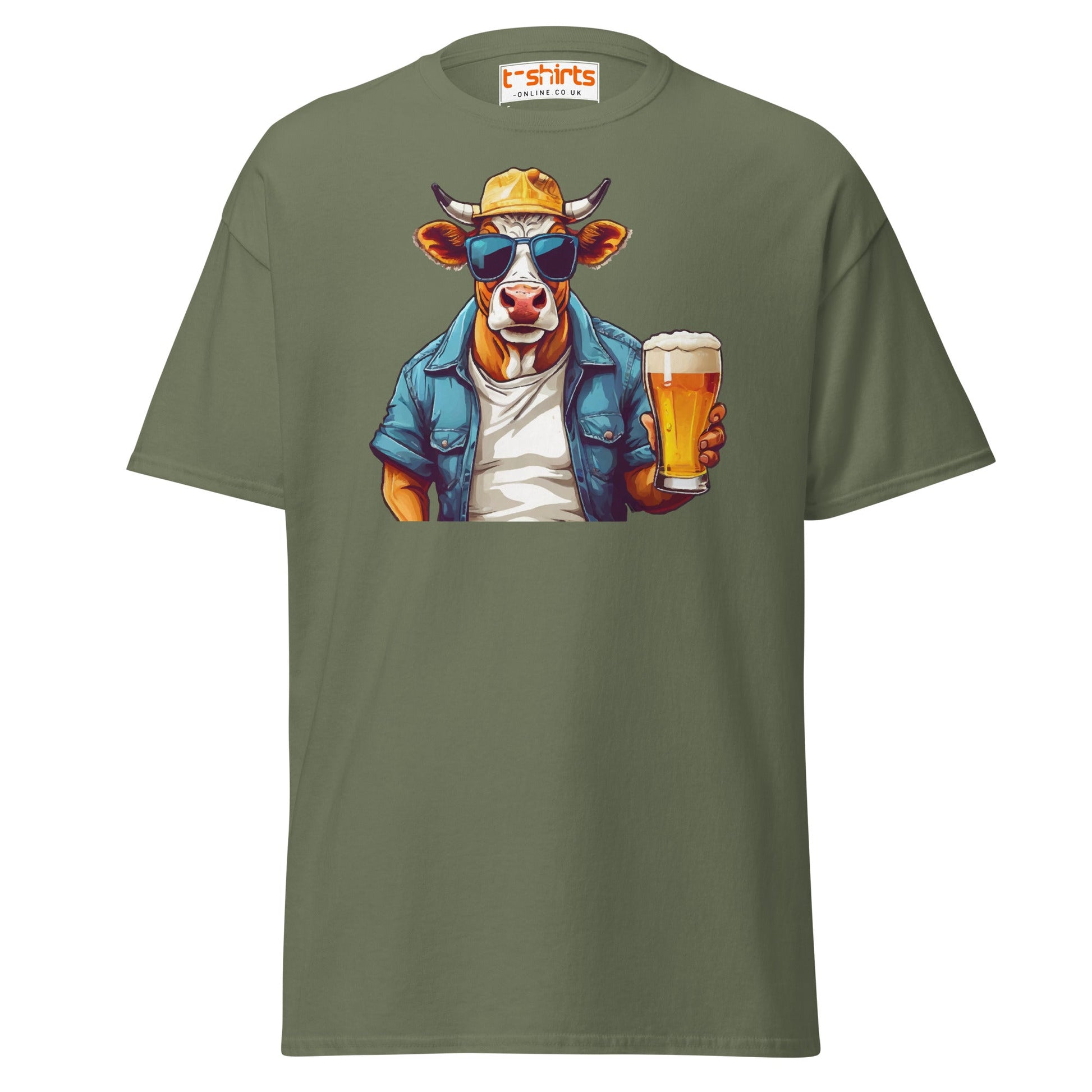 Cool Beer Cow T-Shirt – Funny Animal Drinking Tee - Military Green - T-Shirts Online