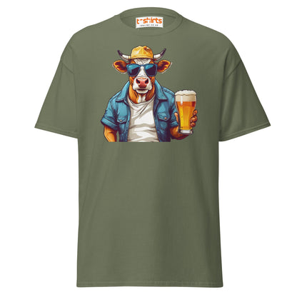 Cool Beer Cow T-Shirt – Funny Animal Drinking Tee - Military Green - T-Shirts Online