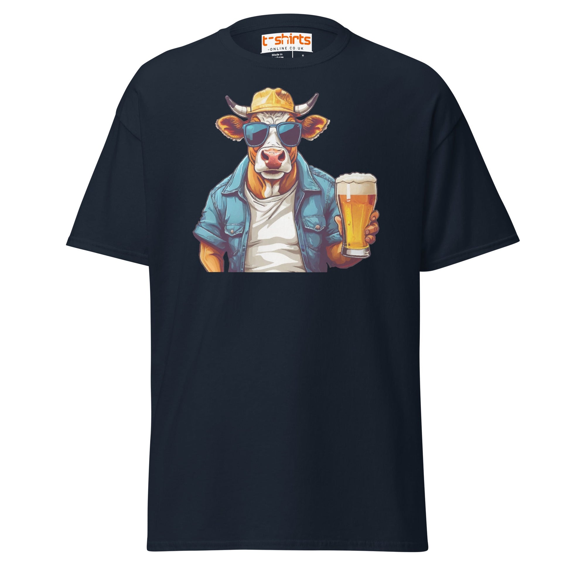Cool Beer Cow T-Shirt – Funny Animal Drinking Tee - Navy - T-Shirts Online