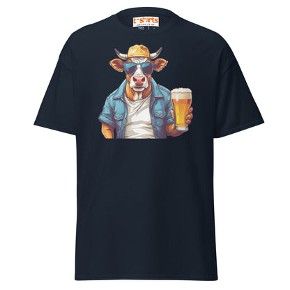 Cool Beer Cow T-Shirt – Funny Animal Drinking Tee - Navy - T-Shirts Online