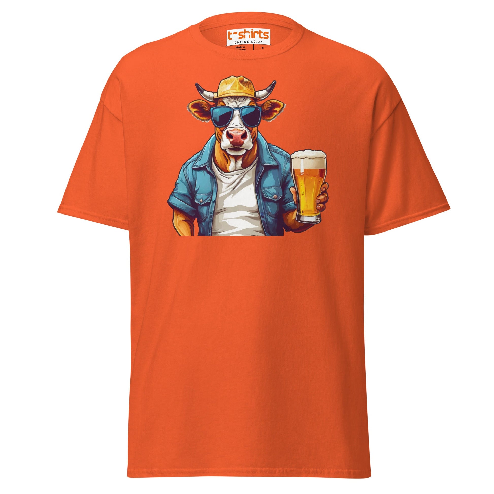Cool Beer Cow T-Shirt – Funny Animal Drinking Tee - Orange - T-Shirts Online