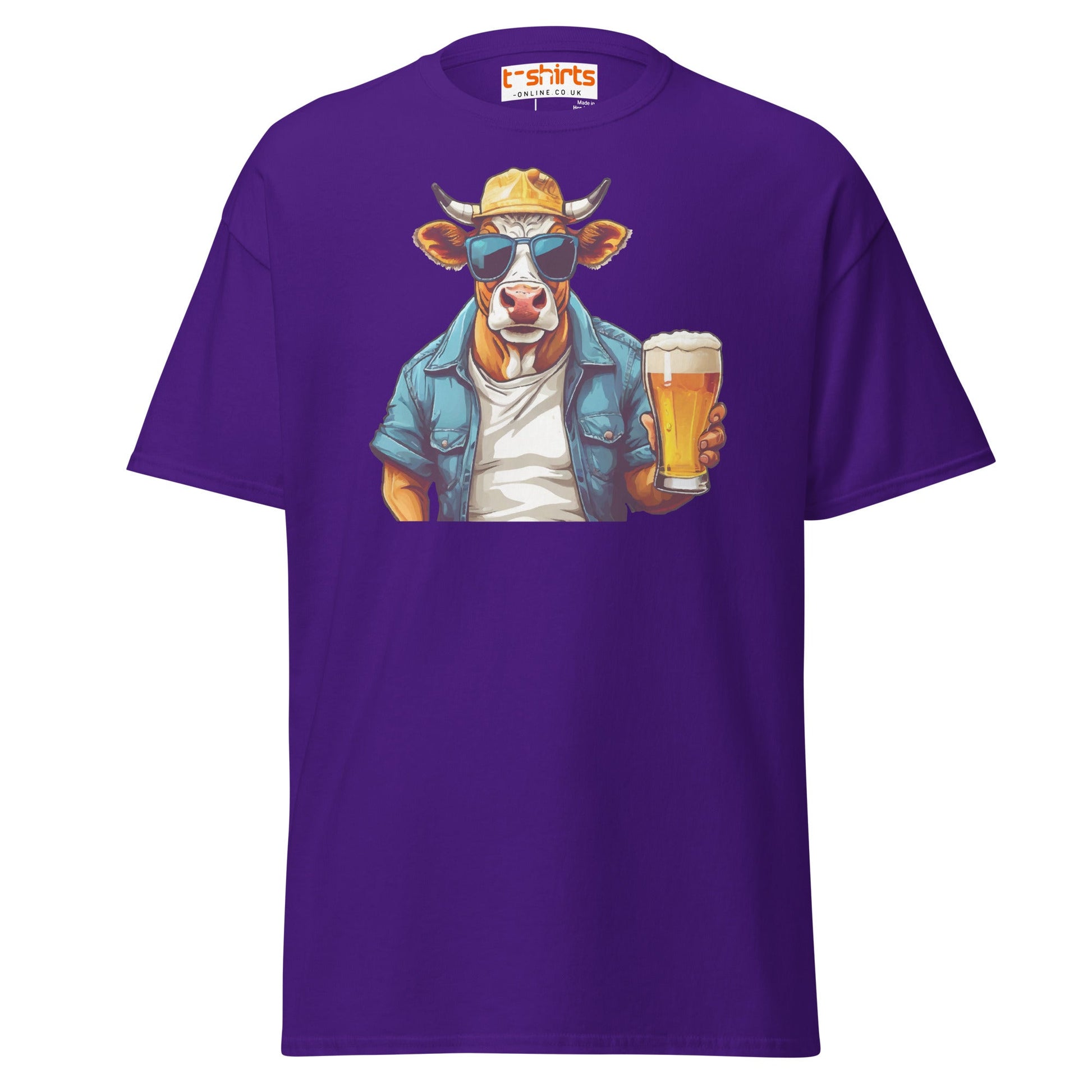 Cool Beer Cow T-Shirt – Funny Animal Drinking Tee - Purple - T-Shirts Online