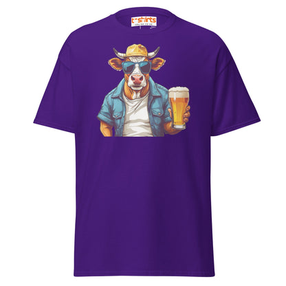 Cool Beer Cow T-Shirt – Funny Animal Drinking Tee - Purple - T-Shirts Online