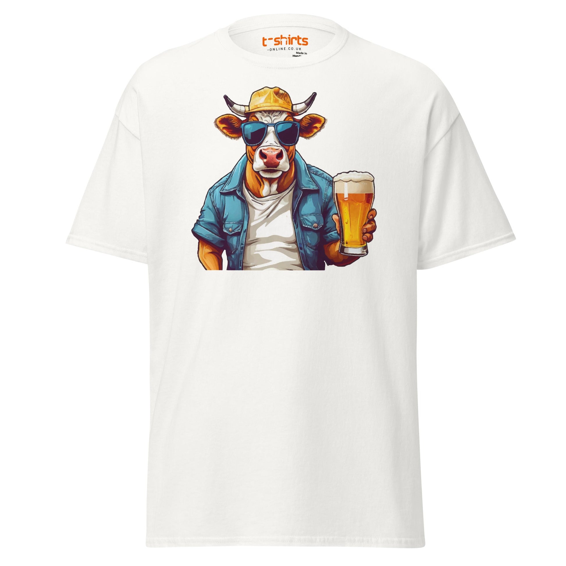 Cool Beer Cow T-Shirt – Funny Animal Drinking Tee - White - T-Shirts Online