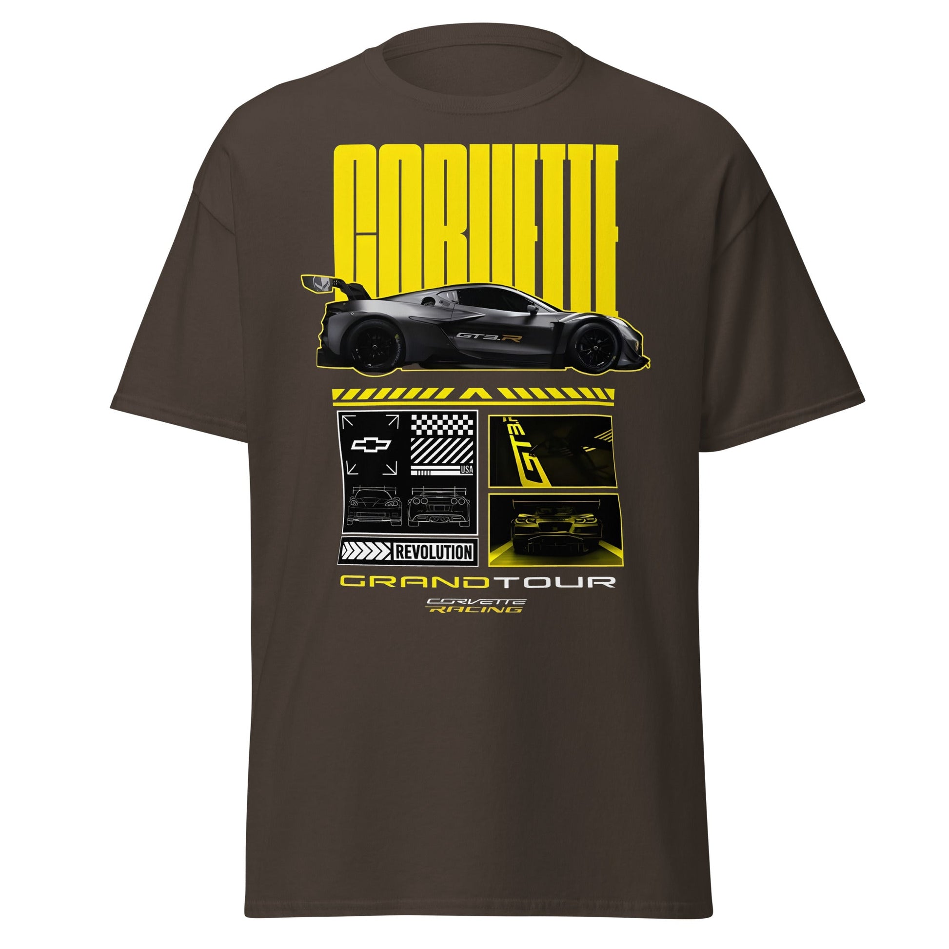 Corvette Grand Tour Racing GT3 Car Fan T-Shirt - Dark Chocolate - T-Shirts Online