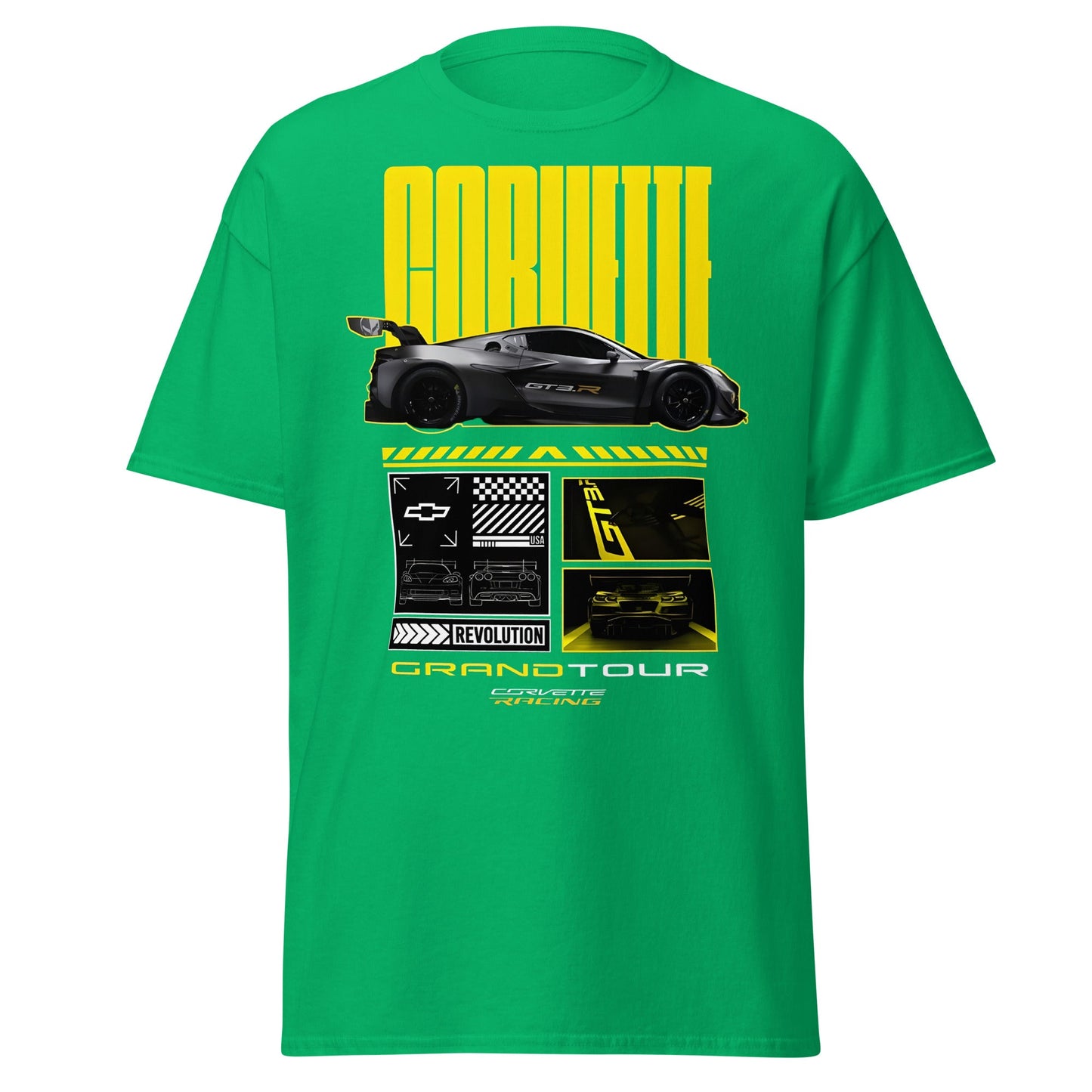 Corvette Grand Tour Racing GT3 Car Fan T-Shirt - Irish Green - T-Shirts Online
