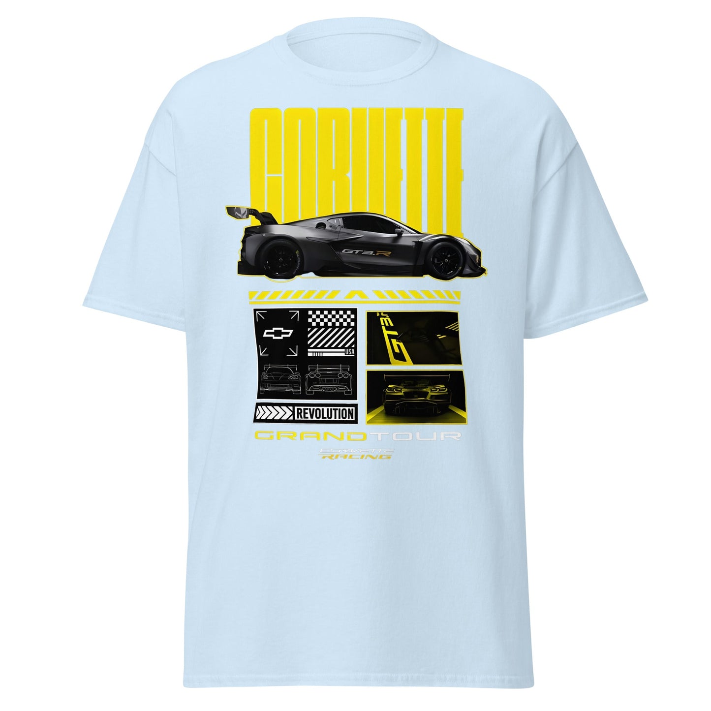 Corvette Grand Tour Racing GT3 Car Fan T-Shirt - Light Blue - T-Shirts Online