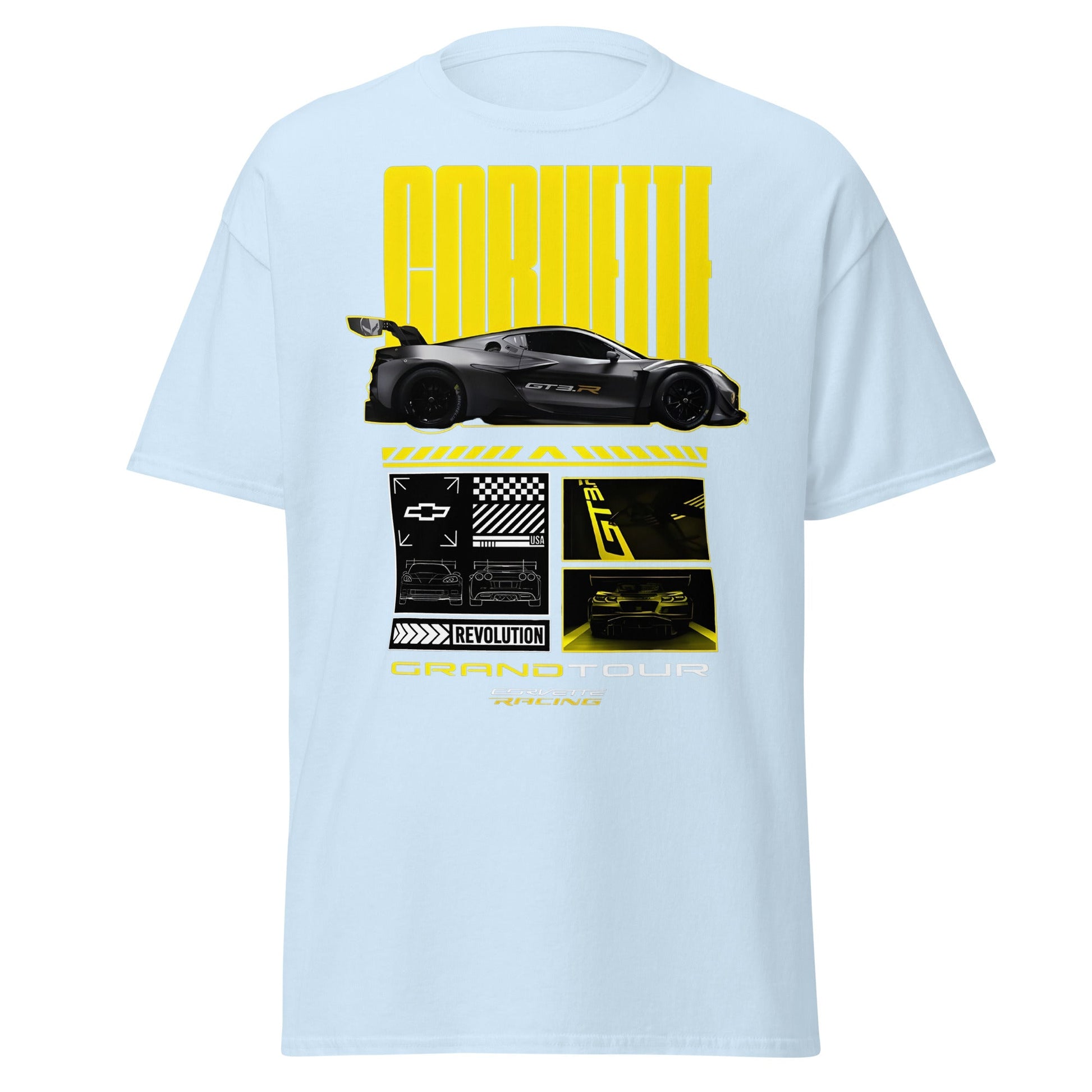 Corvette Grand Tour Racing GT3 Car Fan T-Shirt - Light Blue - T-Shirts Online