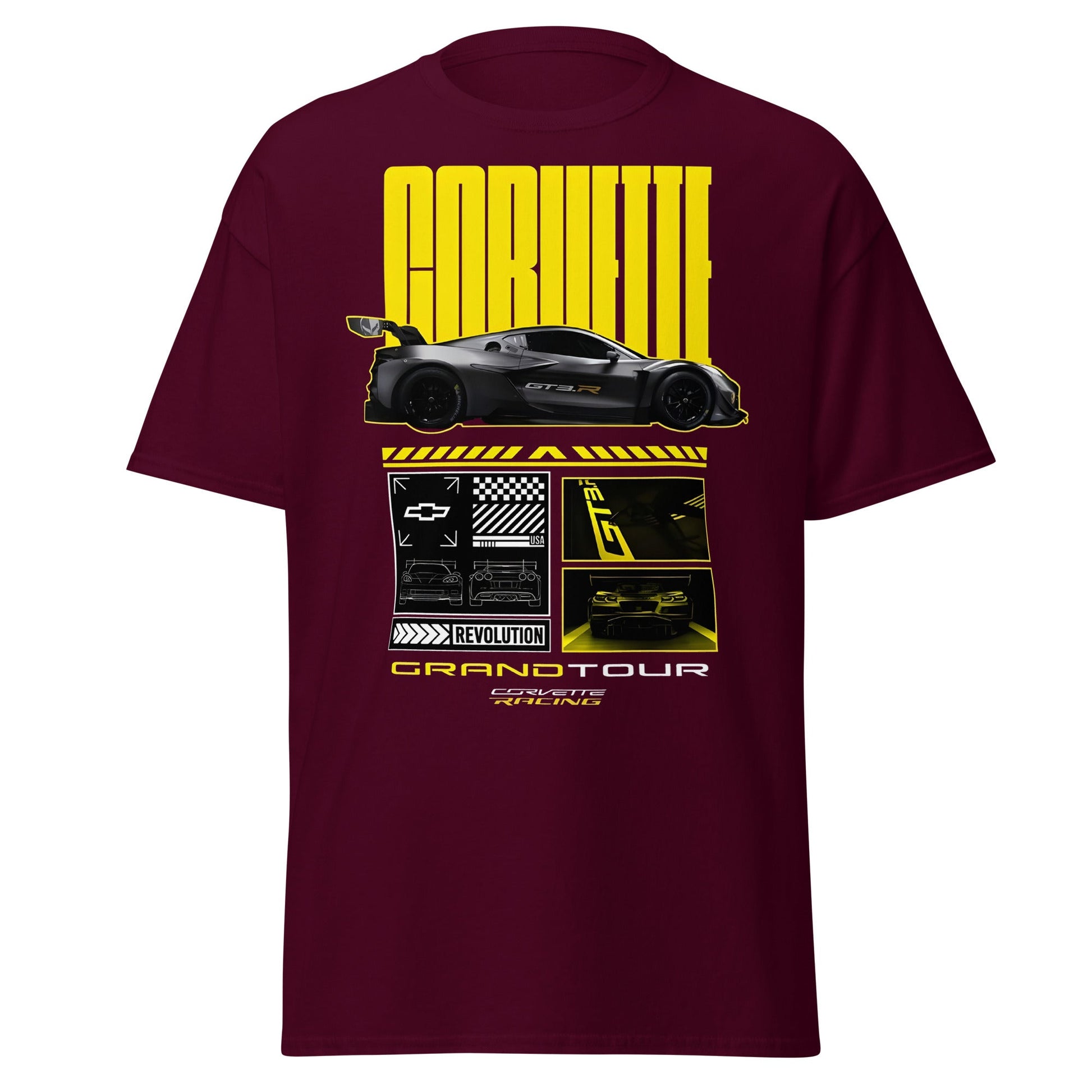 Corvette Grand Tour Racing GT3 Car Fan T-Shirt - Maroon - T-Shirts Online
