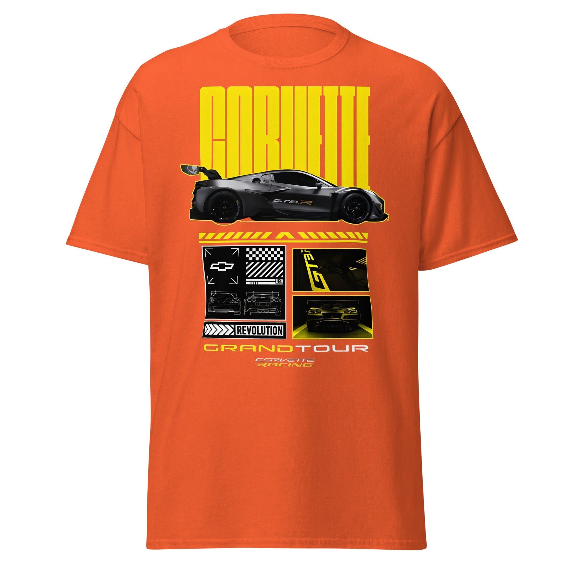 Corvette Grand Tour Racing GT3 Car Fan T-Shirt - Orange - T-Shirts Online
