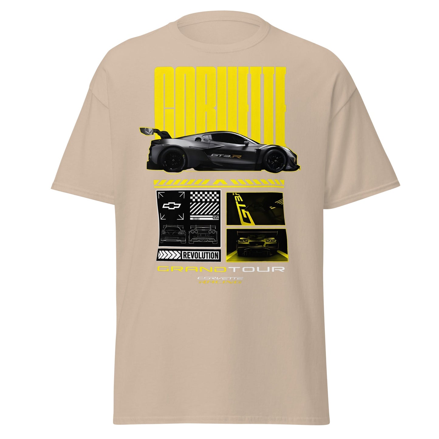 Corvette Grand Tour Racing GT3 Car Fan T-Shirt - Sand - T-Shirts Online