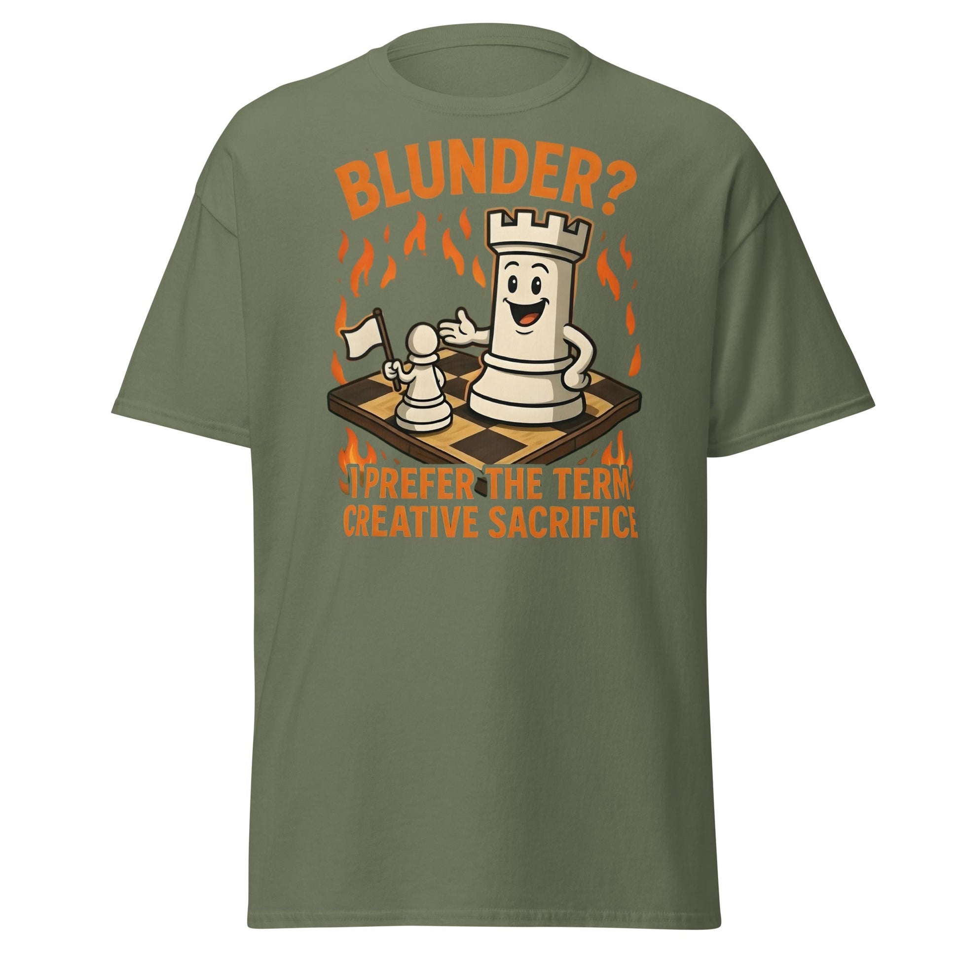 Creative Sacrifice Funny Chess T-Shirt | Blunder Humor Tee - Military Green - T-Shirts Online