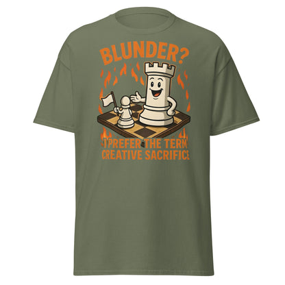 Creative Sacrifice Funny Chess T-Shirt | Blunder Humor Tee - Military Green - T-Shirts Online